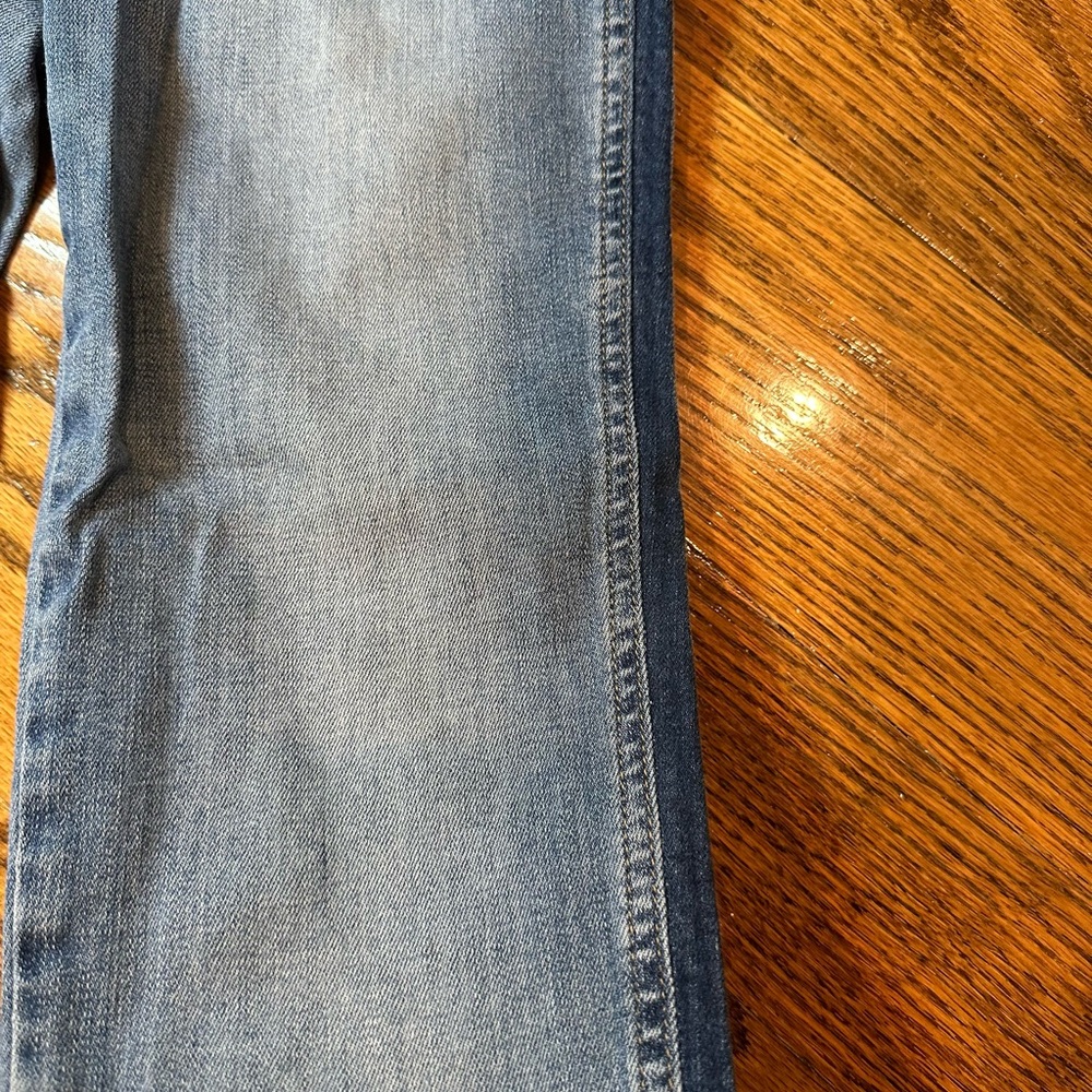 Flying Monkey jeans with navy stripe on each side. Very comfortable fit